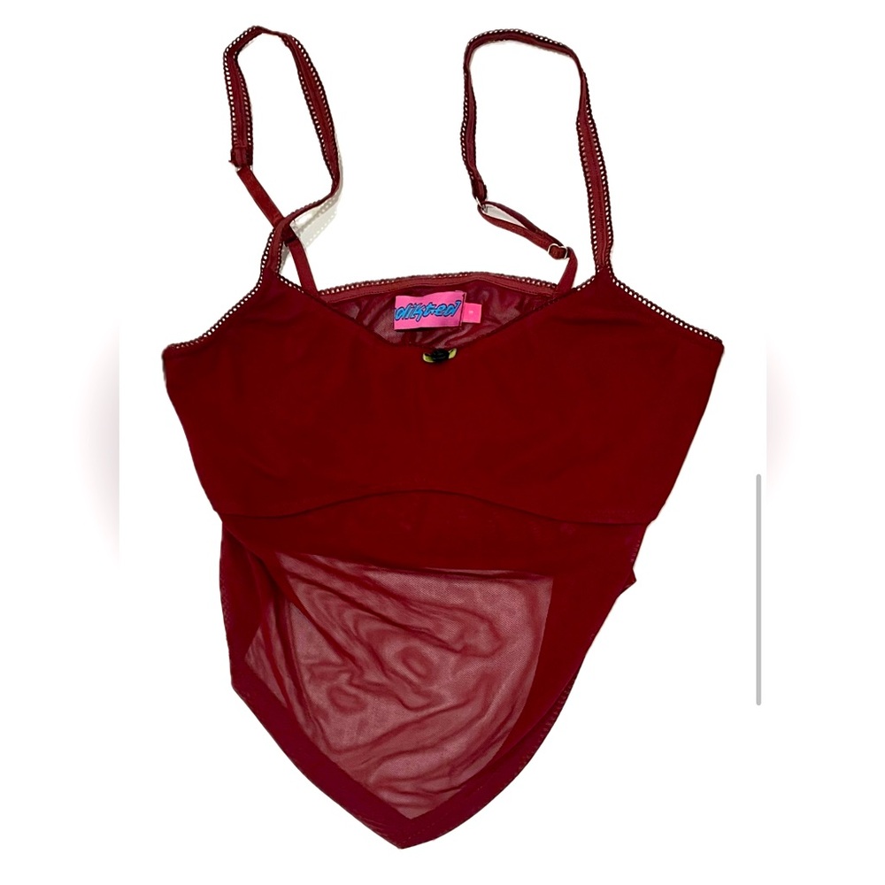 Edikted Women’s Burgundy Cressida Sheer Mesh Cropped Camisole Top size S